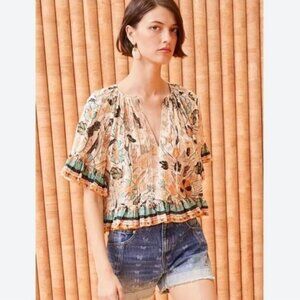Ulla Johnson Alessia Floral Top Pearl Flora Ruffle Flutter Sleeve Blouse Sz 4